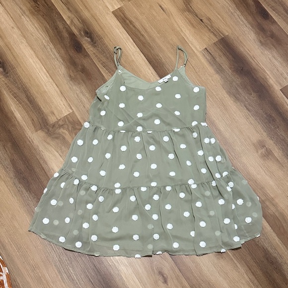 Mine Olive Green Kids Dress with White Polka Dots - Picture 1 of 2